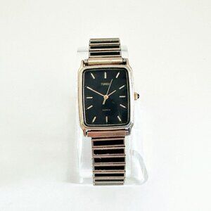 VINTAGE TIMEX TANK QUARTZ WRIST WATCH BLACK DIAL SQUARE